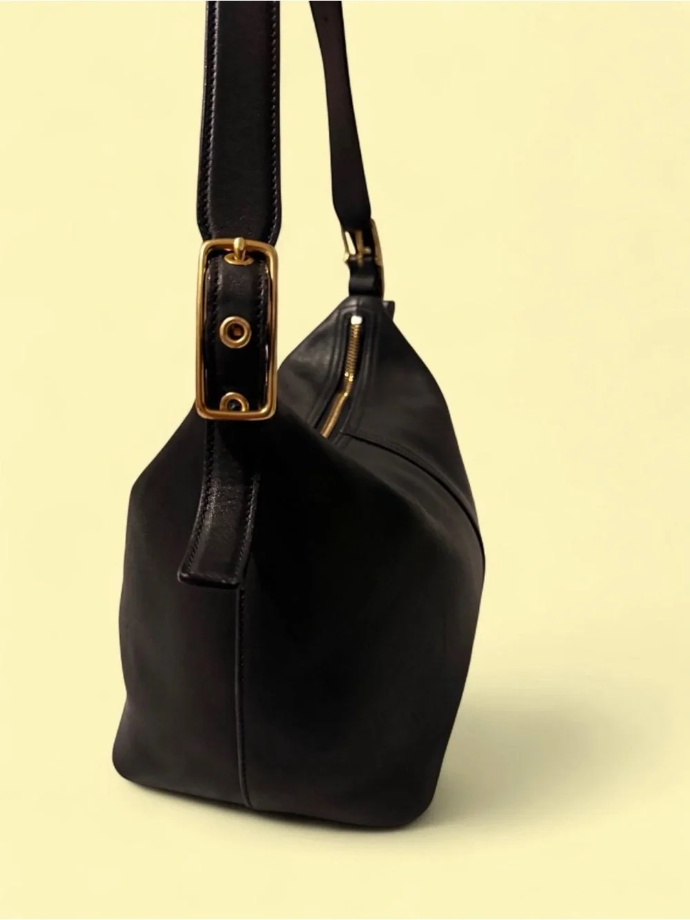 Coach Black Leather Shoulder Bag with Gold Hardware